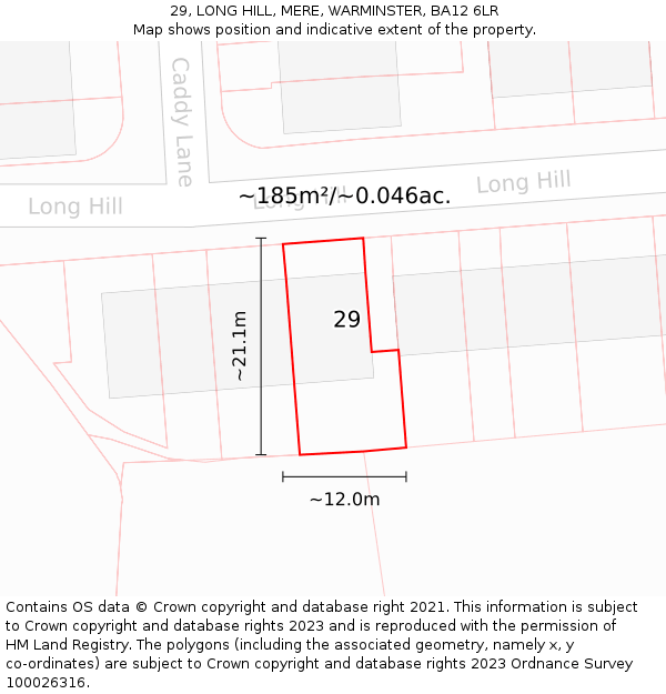 29, LONG HILL, MERE, WARMINSTER, BA12 6LR: Plot and title map