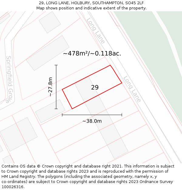 29, LONG LANE, HOLBURY, SOUTHAMPTON, SO45 2LF: Plot and title map