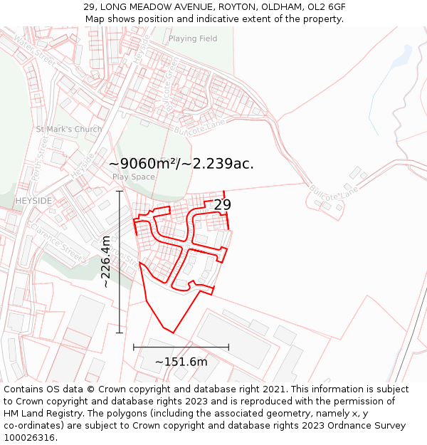 29, LONG MEADOW AVENUE, ROYTON, OLDHAM, OL2 6GF: Plot and title map