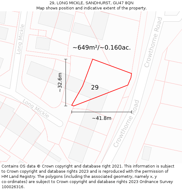 29, LONG MICKLE, SANDHURST, GU47 8QN: Plot and title map