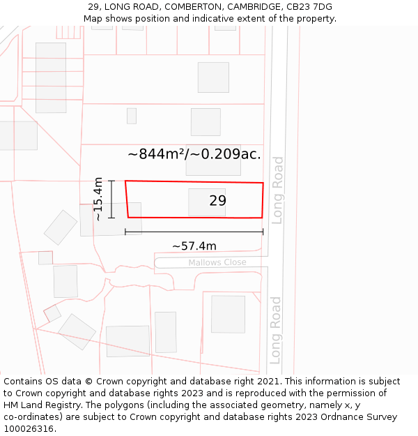 29, LONG ROAD, COMBERTON, CAMBRIDGE, CB23 7DG: Plot and title map
