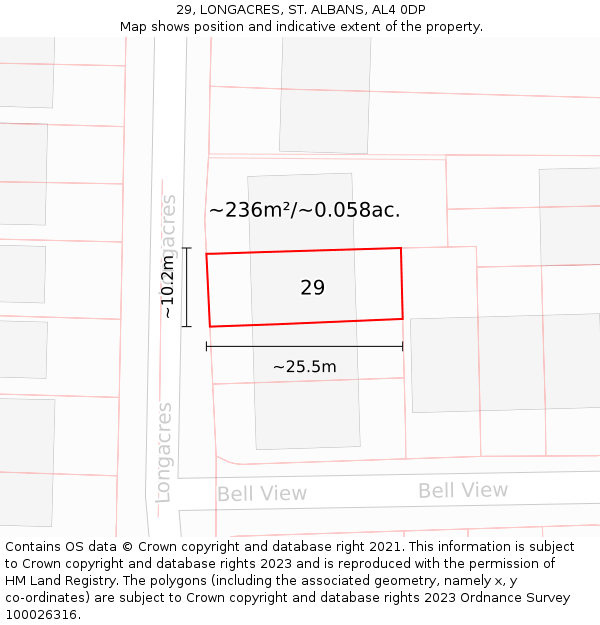 29, LONGACRES, ST. ALBANS, AL4 0DP: Plot and title map