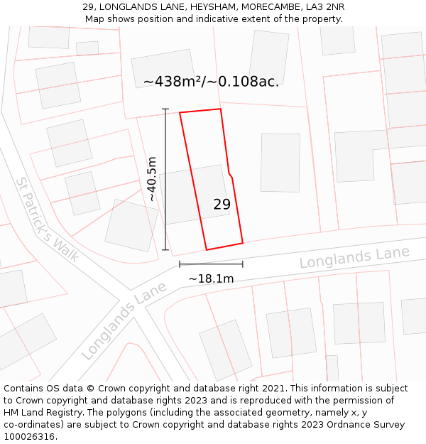 29, LONGLANDS LANE, HEYSHAM, MORECAMBE, LA3 2NR: Plot and title map