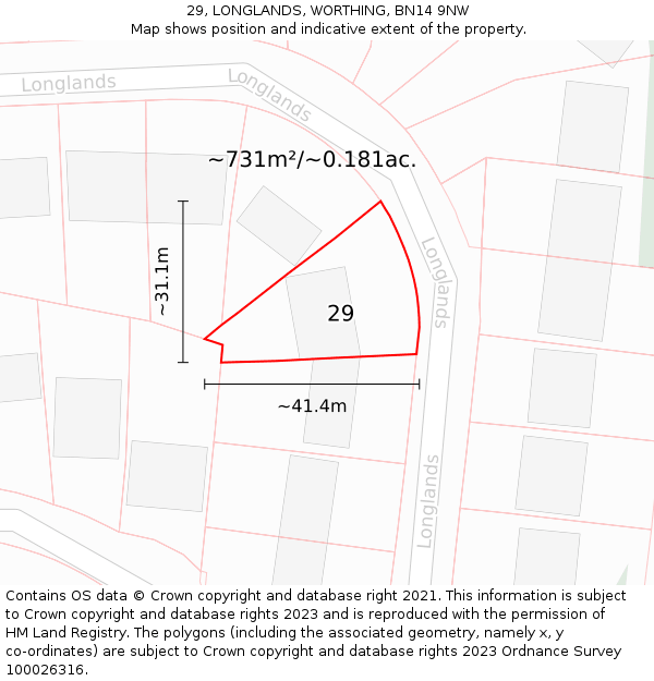 29, LONGLANDS, WORTHING, BN14 9NW: Plot and title map