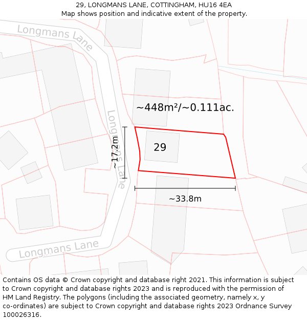 29, LONGMANS LANE, COTTINGHAM, HU16 4EA: Plot and title map