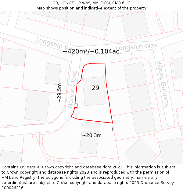 29, LONGSHIP WAY, MALDON, CM9 6UG: Plot and title map