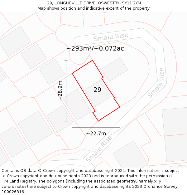 29, LONGUEVILLE DRIVE, OSWESTRY, SY11 2YN: Plot and title map
