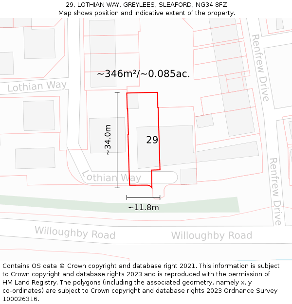 29, LOTHIAN WAY, GREYLEES, SLEAFORD, NG34 8FZ: Plot and title map
