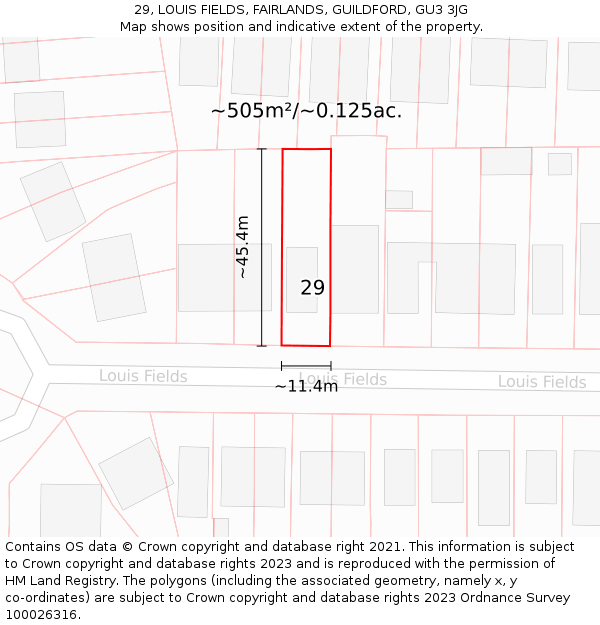 29, LOUIS FIELDS, FAIRLANDS, GUILDFORD, GU3 3JG: Plot and title map