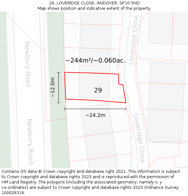 29, LOVERIDGE CLOSE, ANDOVER, SP10 5ND: Plot and title map