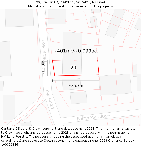 29, LOW ROAD, DRAYTON, NORWICH, NR8 6AA: Plot and title map