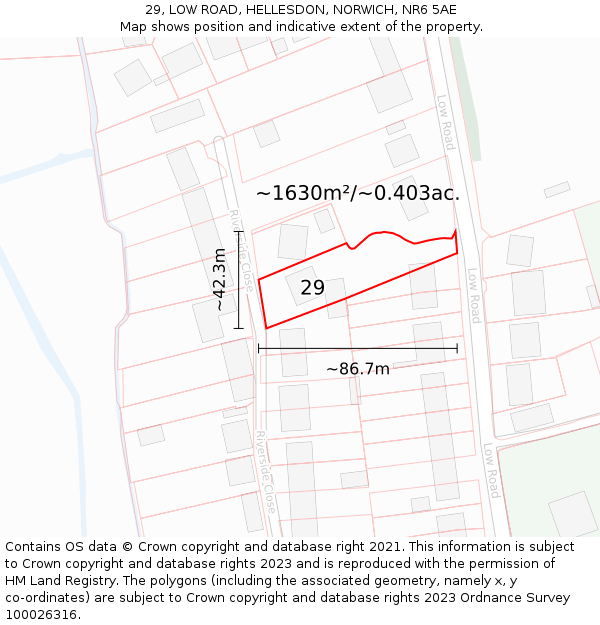 29, LOW ROAD, HELLESDON, NORWICH, NR6 5AE: Plot and title map