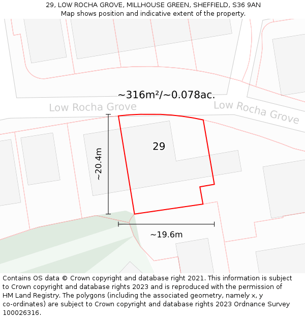 29, LOW ROCHA GROVE, MILLHOUSE GREEN, SHEFFIELD, S36 9AN: Plot and title map
