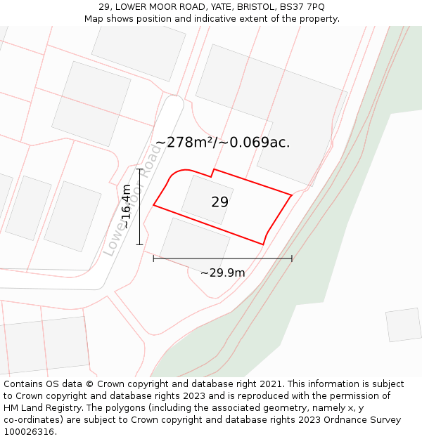 29, LOWER MOOR ROAD, YATE, BRISTOL, BS37 7PQ: Plot and title map