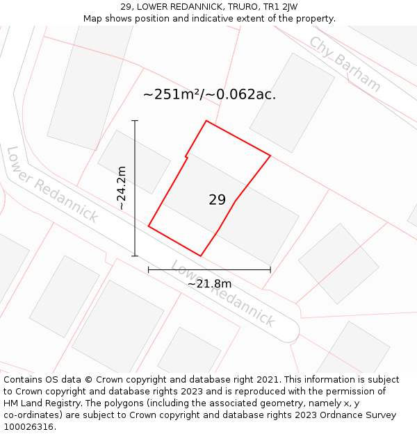 29, LOWER REDANNICK, TRURO, TR1 2JW: Plot and title map