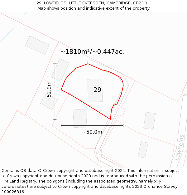 29, LOWFIELDS, LITTLE EVERSDEN, CAMBRIDGE, CB23 1HJ: Plot and title map