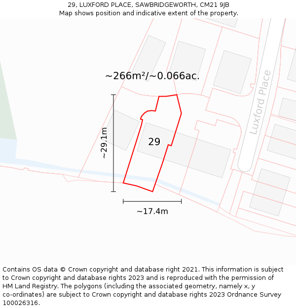 29, LUXFORD PLACE, SAWBRIDGEWORTH, CM21 9JB: Plot and title map