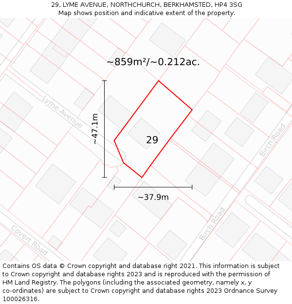29, LYME AVENUE, NORTHCHURCH, BERKHAMSTED, HP4 3SG: Plot and title map