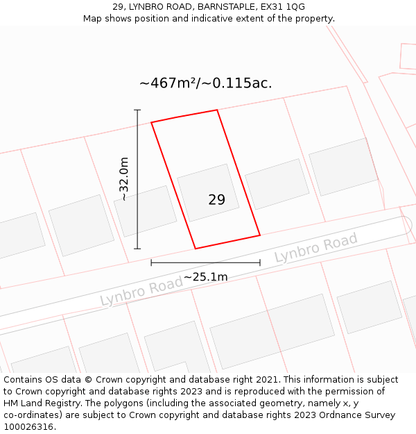 29, LYNBRO ROAD, BARNSTAPLE, EX31 1QG: Plot and title map