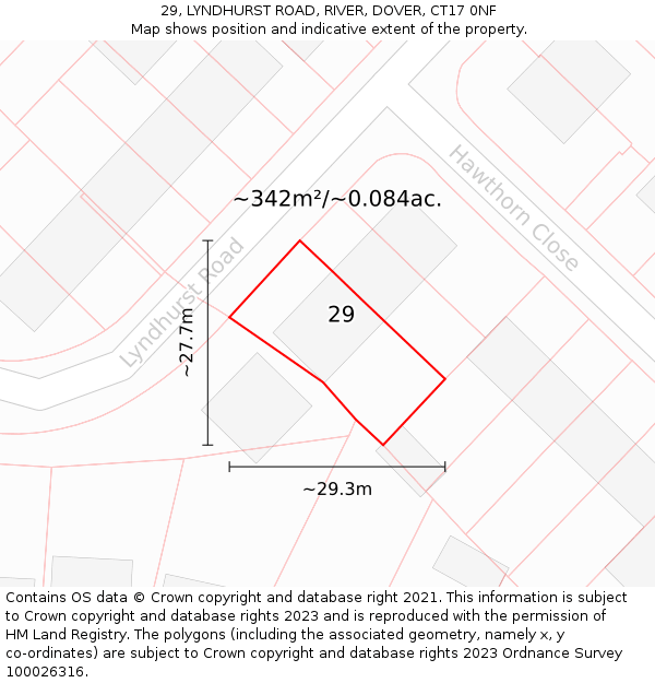 29, LYNDHURST ROAD, RIVER, DOVER, CT17 0NF: Plot and title map
