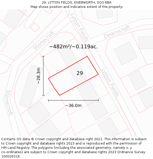 29, LYTTON FIELDS, KNEBWORTH, SG3 6BA: Plot and title map