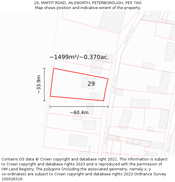 29, MAFFIT ROAD, AILSWORTH, PETERBOROUGH, PE5 7AG: Plot and title map