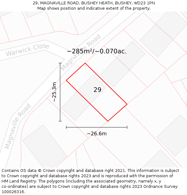 29, MAGNAVILLE ROAD, BUSHEY HEATH, BUSHEY, WD23 1PN: Plot and title map