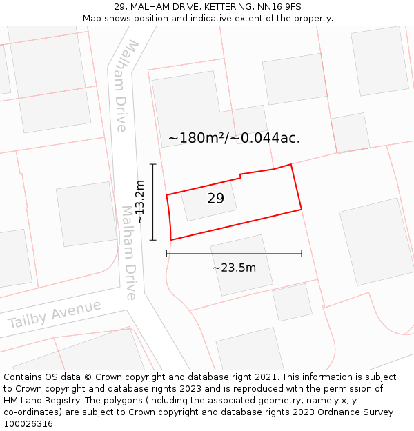 29, MALHAM DRIVE, KETTERING, NN16 9FS: Plot and title map
