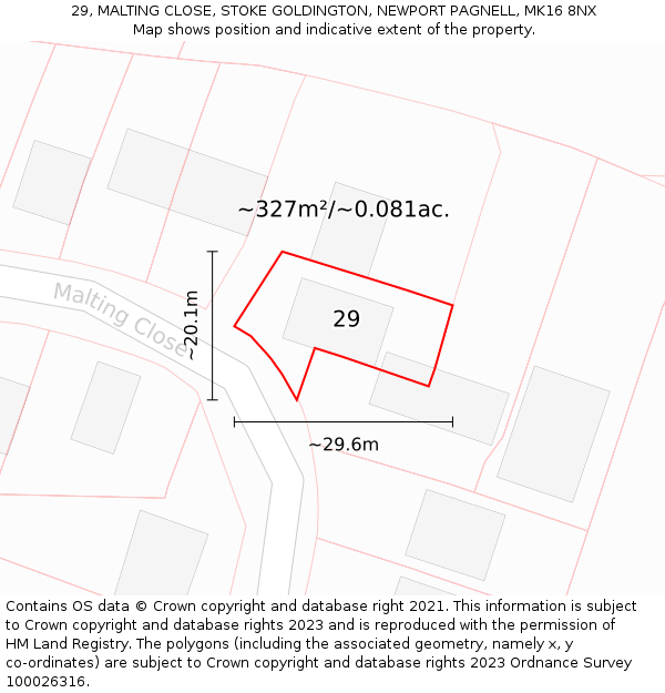 29, MALTING CLOSE, STOKE GOLDINGTON, NEWPORT PAGNELL, MK16 8NX: Plot and title map