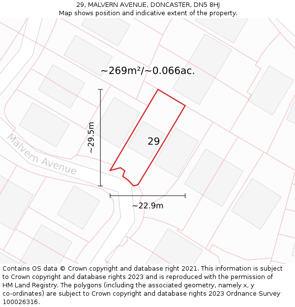 29, MALVERN AVENUE, DONCASTER, DN5 8HJ: Plot and title map