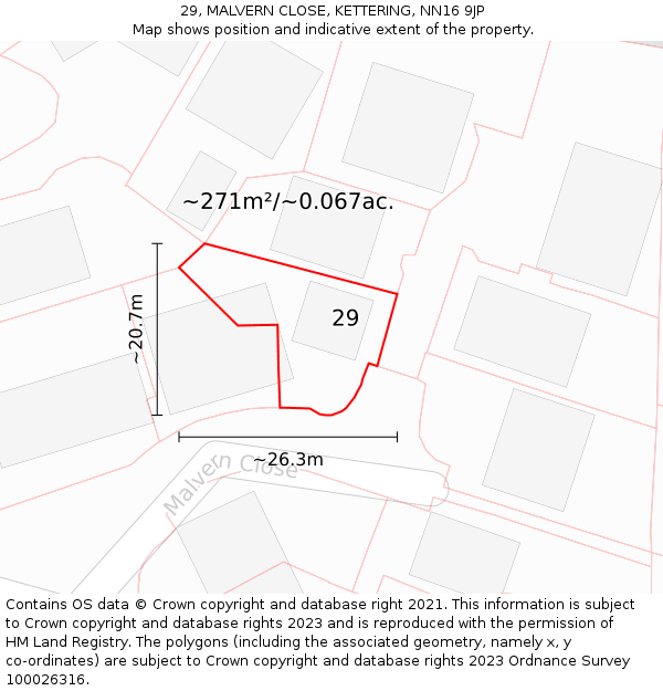 29, MALVERN CLOSE, KETTERING, NN16 9JP: Plot and title map