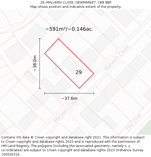 29, MALVERN CLOSE, NEWMARKET, CB8 8BP: Plot and title map