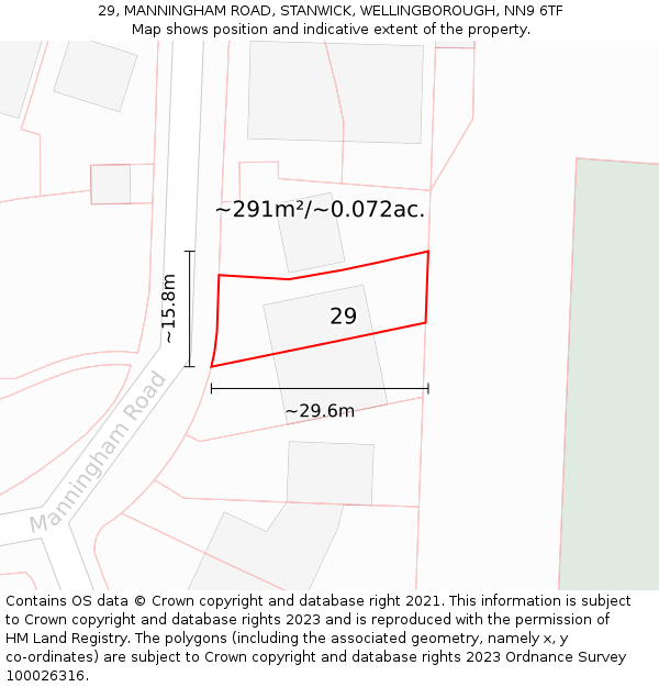 29, MANNINGHAM ROAD, STANWICK, WELLINGBOROUGH, NN9 6TF: Plot and title map