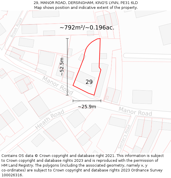 29, MANOR ROAD, DERSINGHAM, KING'S LYNN, PE31 6LD: Plot and title map