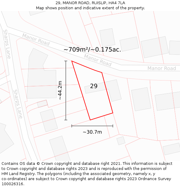 29, MANOR ROAD, RUISLIP, HA4 7LA: Plot and title map