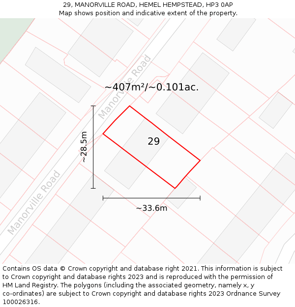 29, MANORVILLE ROAD, HEMEL HEMPSTEAD, HP3 0AP: Plot and title map