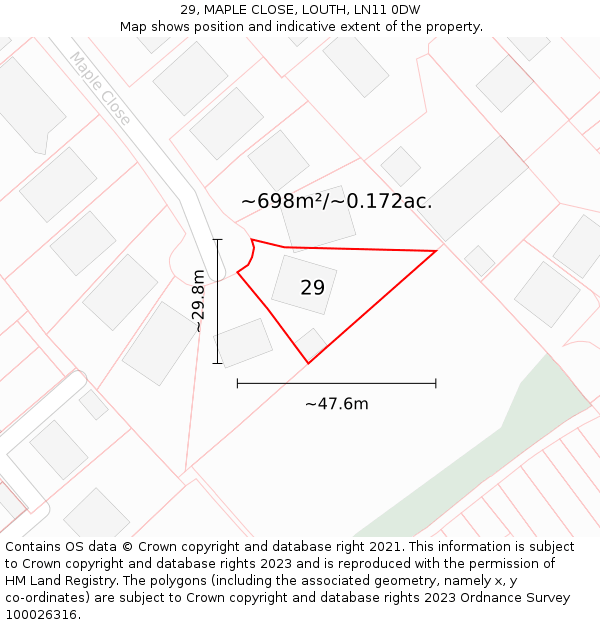 29, MAPLE CLOSE, LOUTH, LN11 0DW: Plot and title map