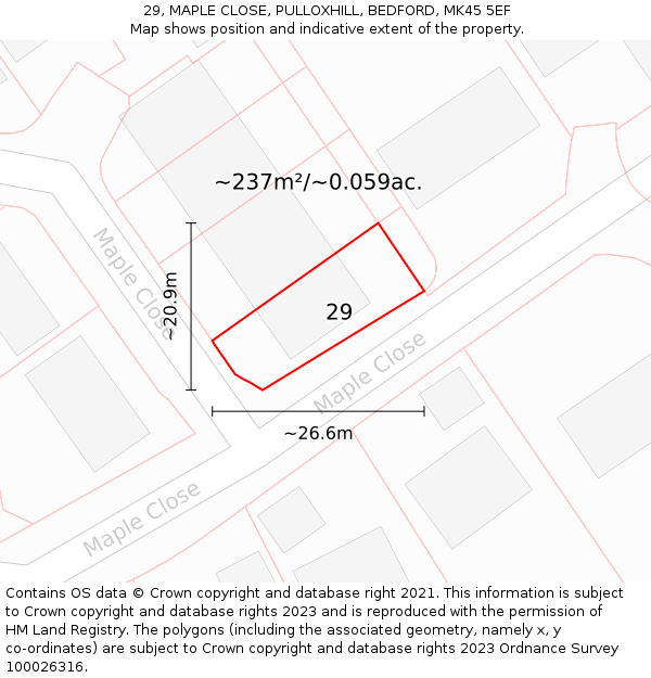 29, MAPLE CLOSE, PULLOXHILL, BEDFORD, MK45 5EF: Plot and title map