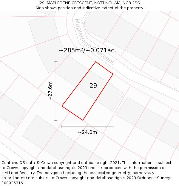 29, MAPLEDENE CRESCENT, NOTTINGHAM, NG8 2SS: Plot and title map