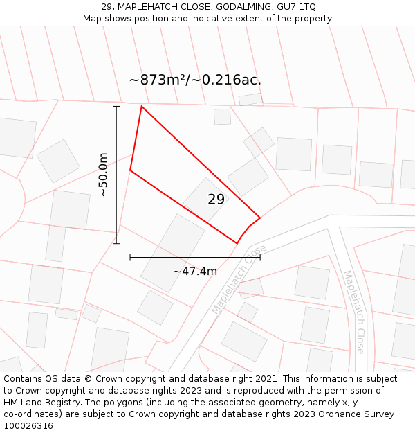 29, MAPLEHATCH CLOSE, GODALMING, GU7 1TQ: Plot and title map