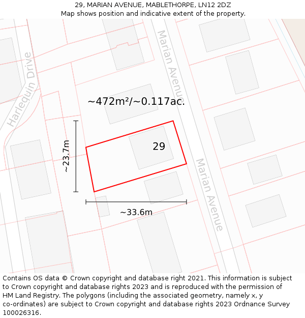 29, MARIAN AVENUE, MABLETHORPE, LN12 2DZ: Plot and title map