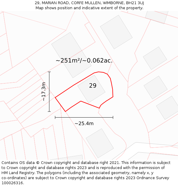 29, MARIAN ROAD, CORFE MULLEN, WIMBORNE, BH21 3UJ: Plot and title map