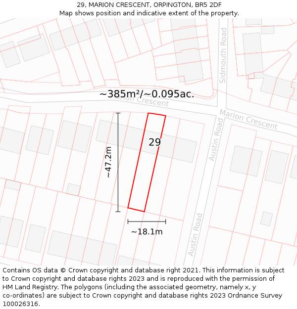29, MARION CRESCENT, ORPINGTON, BR5 2DF: Plot and title map