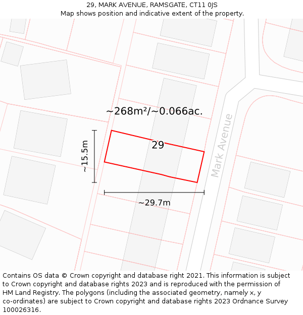 29, MARK AVENUE, RAMSGATE, CT11 0JS: Plot and title map