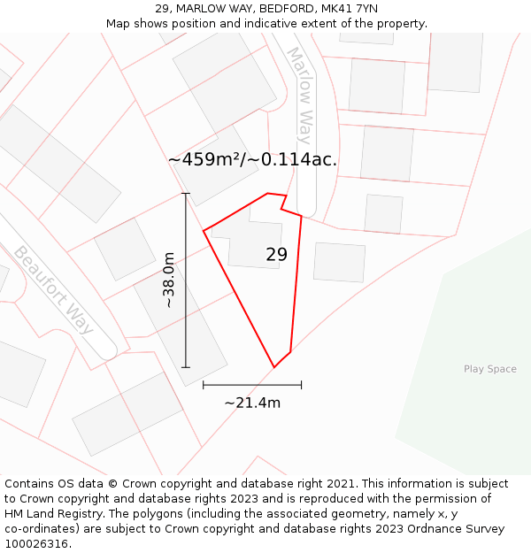 29, MARLOW WAY, BEDFORD, MK41 7YN: Plot and title map