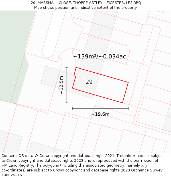 29, MARSHALL CLOSE, THORPE ASTLEY, LEICESTER, LE3 3RQ: Plot and title map