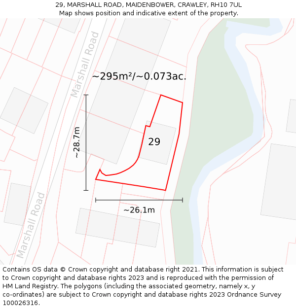 29, MARSHALL ROAD, MAIDENBOWER, CRAWLEY, RH10 7UL: Plot and title map