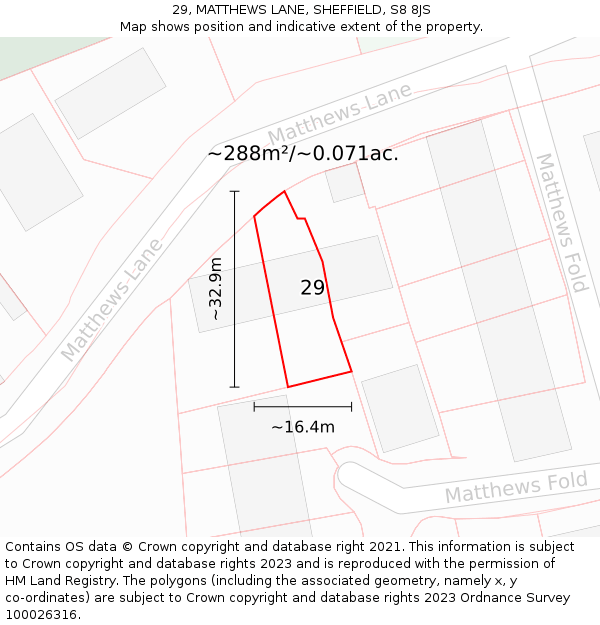 29, MATTHEWS LANE, SHEFFIELD, S8 8JS: Plot and title map