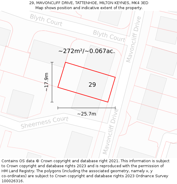 29, MAVONCLIFF DRIVE, TATTENHOE, MILTON KEYNES, MK4 3ED: Plot and title map