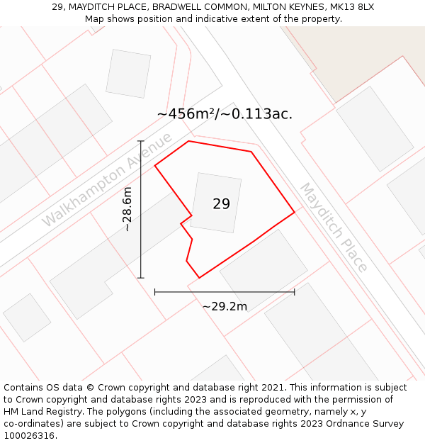 29, MAYDITCH PLACE, BRADWELL COMMON, MILTON KEYNES, MK13 8LX: Plot and title map